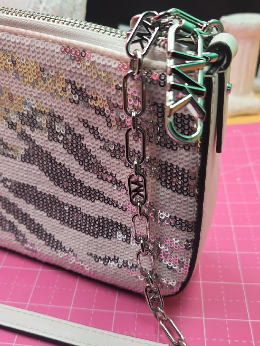 Michael Kors Empire Opt/Silver Medium Chain Pouchette - Picture 8 of 9